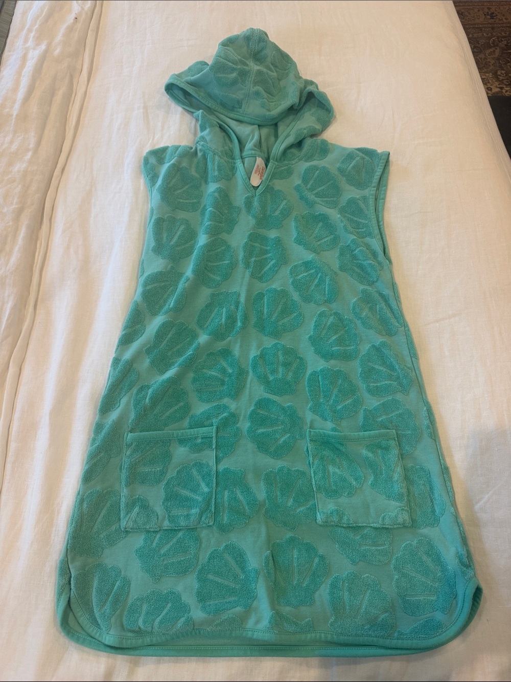 Cat & Jack Turquoise Hooded Kids Beach Poncho with Shell Pattern